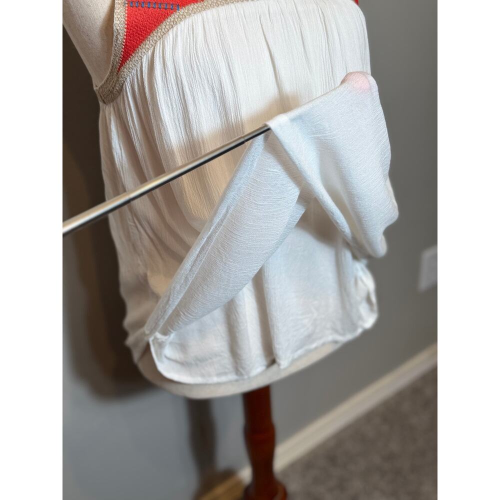 Willow & Clay top red tan embroidered lined white swing sleeveless blouse Sz M - Picture 3 of 9